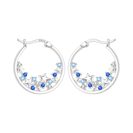 Orstarry 925 Sterling Silver Blue Zircon Starry Sky Earring Original Jewelry Hoop Earrings Women Jewelry Party Trendy Gifts