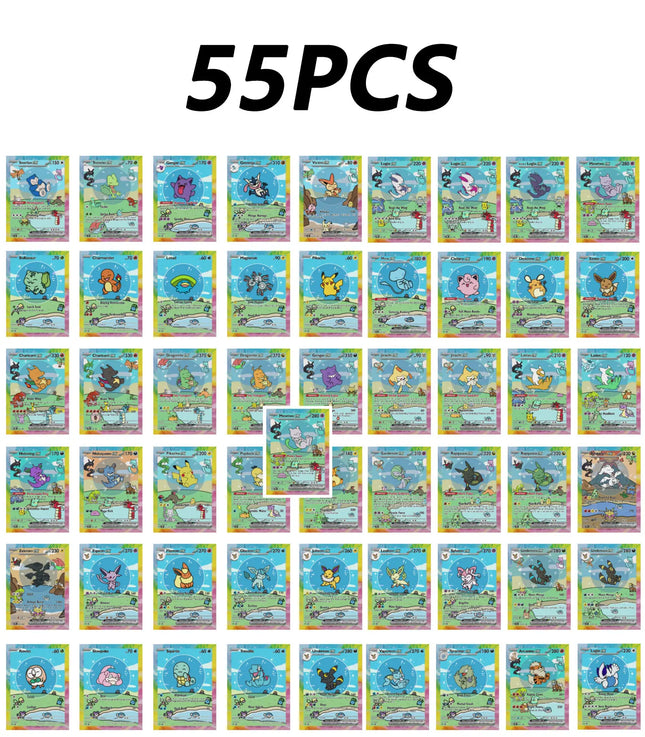 Glänzende 55 Stück süße DIY-Karten-Proxys Pokémon Meine Blasenfreunde Holografische Anime-Version Klassische Sammelkarten Evoli Glurak