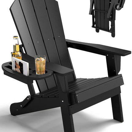 FOOWIN 1/2pcs Folding Adirondack Chair Weather Resistant HDPE Plastic Cup Holder Outdoor Patio Garden Fire Pit Deck Lawn