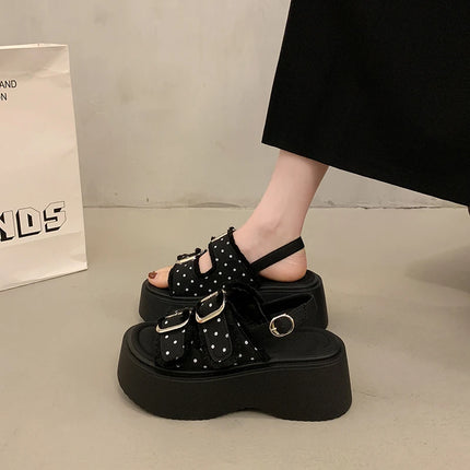Platform Heightened Sandals Women 2026 New French Polka Dot Casual Open Toe Sandals