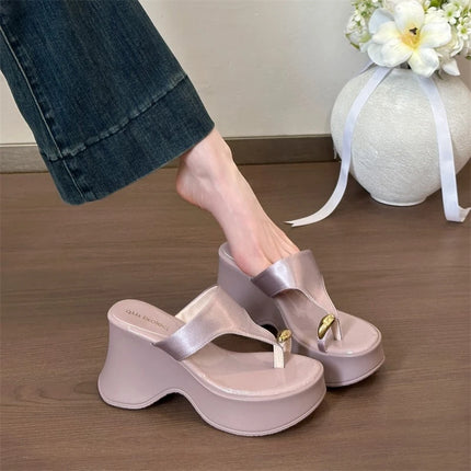 Western Niche Wedge Platform Flip-flops for Women 2026 New Summer Wear High-end Toe Sandals