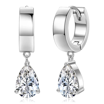 OXTAO Minimalist D VVS1 Moissanite Teardrop Earrings for Women Luxury Wide Band Drop Huggie Earrings Party Jewelry 14K Gold Filled