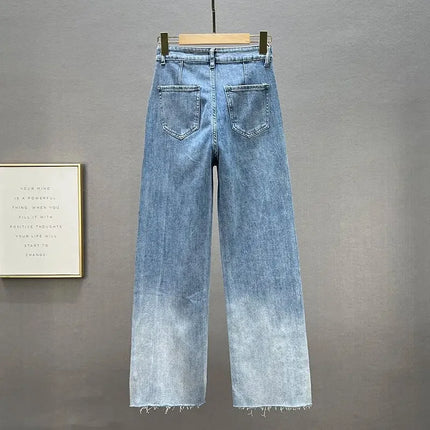 Rhinestone Jeans Women's Wide-Leg Pants 2023 Spring New High Waist Loose and Slimming Mop Pants Fashionable Trousers