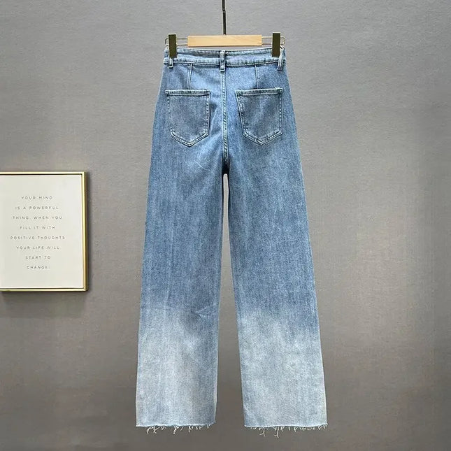 Strass Jeans Damen Wide-Leg Hosen 2023 Frühling Neue High Waist Loose und Schlankmachende Mop-Hosen Modische Hosen