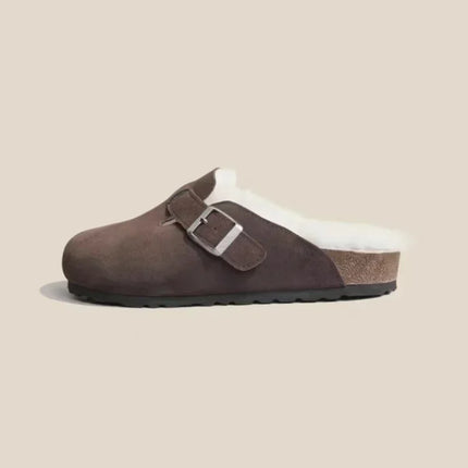Women's Slippers 2024 Autumn Winter Leather Round Toe Slippers Couple Slippers Outdoor Casual Keep Warm Women Suede Slides Mujer