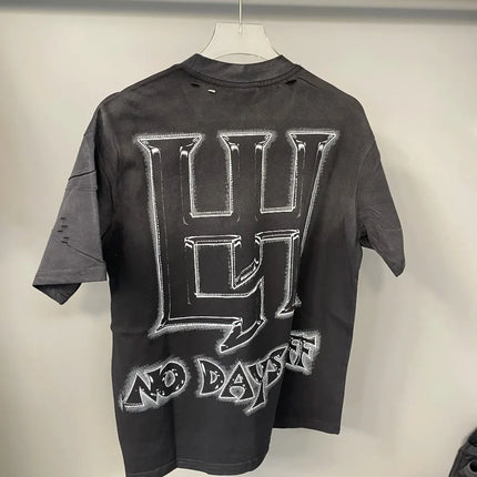 Retro Wash black Skull letter Rhinestone Print Life Hustlers T Shirt Men Woman Fashion Harajuku Hip Hop Shinning Diamond Tees