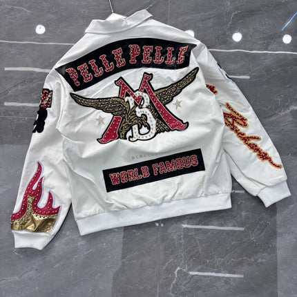 American-style heavy-duty jackets for men vintage embroidery baseball jacket unisex leather jacket motorcycle coats men jacket