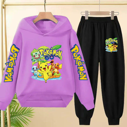 Children Kawaii Pokemons Long sleeves Hoodie Boy Girl 3-12Yrs Clothing Pikachu Sweatshirt Top+Pants Two-piece Casual Jogging Set