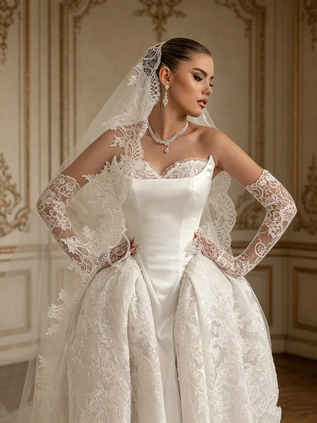 Exquisite neue A-Linien-Brautkleider Falten Perlen Fleck Brautkleider Maßgeschneiderte Schleppe Schnürung Vestidos De Novia