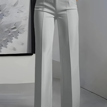 Women High Waisted Wide Leg Office Trousers, Solid Black Pleated Elegant Crease Dress Pants, Professional Full Length Trousers