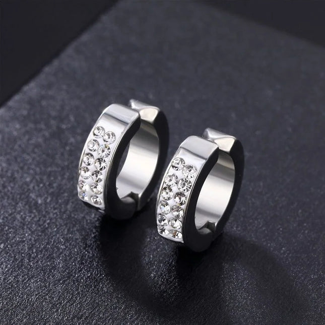 2Pcs Stainless Steel Magnetic Non Piercing Inlaid Cubic Zirconia Stud Earrings Clip on Hoop Earrings Ear - product image 2