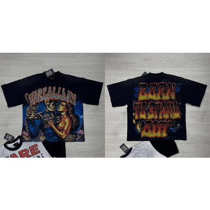 Street Trend Hip-hop Retro VARE ALL DAY Short-sleeved Casual Round-neck Men's Women's T-shirt Top