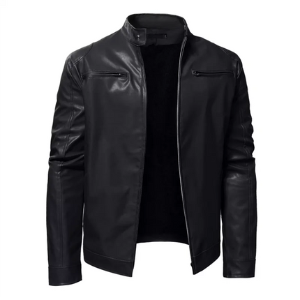 Pure Color New Men Plush Leather Jacket Large Size 5XL Autumn and Winter Male Daily Casual Stand Collar Coats