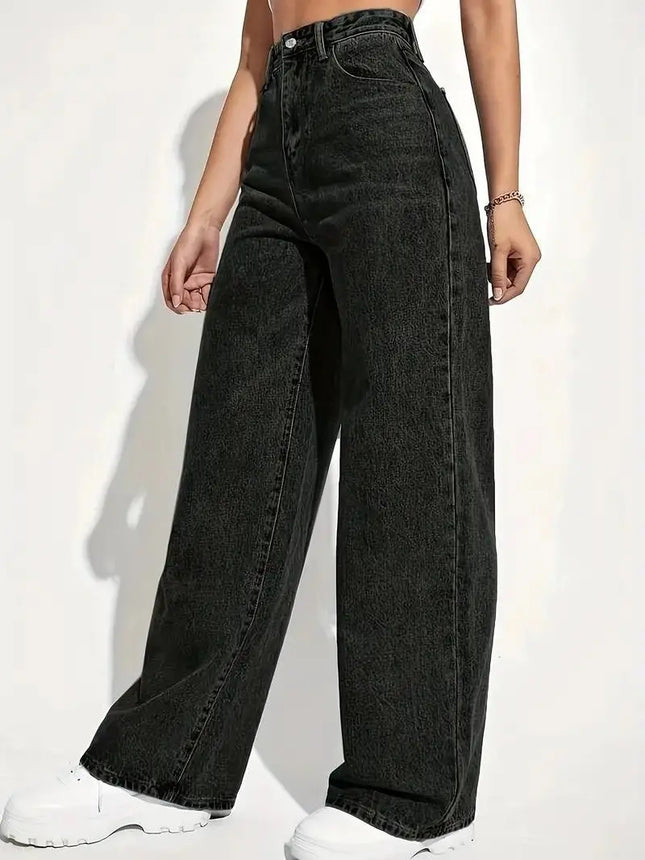 Fashion retro blue jeans women y2k High street baggy straight pants High waisted all-in-one slim pants