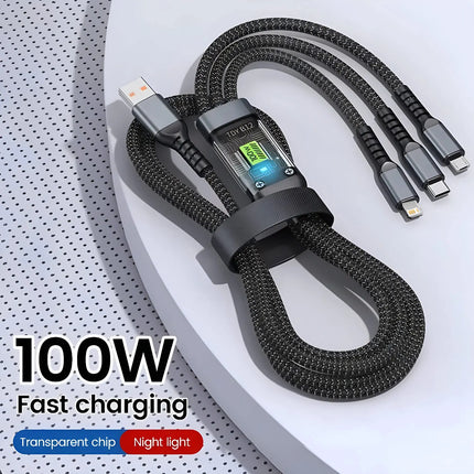 3 in 1 100W USB A Cable Fast Charging Micro USB Data Cord Phone Charger Quick Charge Cable For iPhone Samsung - product image