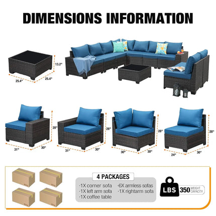 10 Pieces Patio Furniture Set All-Weather Outdoor Wicker Sectional Conversation Sofa Rattan Patio Seating Sofa , Customized