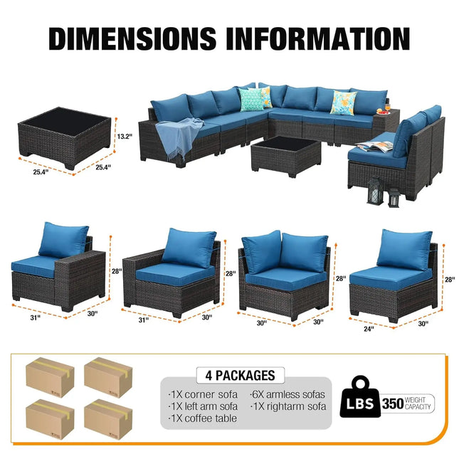 10 Pieces Patio Furniture Set All-Weather Outdoor Wicker Sectional Conversation Sofa Rattan Patio Seating Sofa , Customized