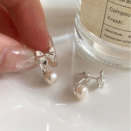 PANJBJ 925 Sterling Silver Bow Knot Earring for Women Texture Tassels Sweet Romantic Korean Jewelry Gift Dropshipping