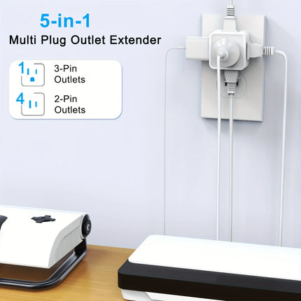 5 Way Multi Plug Outlet Extender, Wall Outlet Expander, Small Electrical Outlet Splitter for Travel, Home, Office - product i