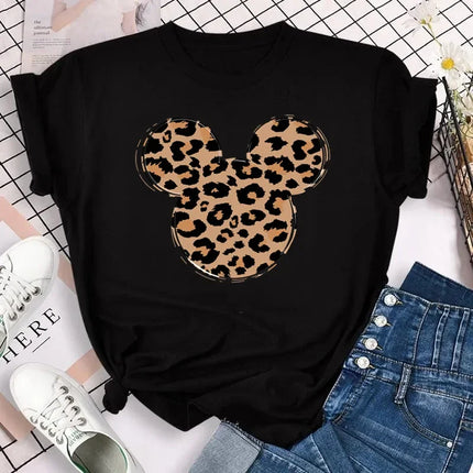 New T-shirts for Women Fashion Heart Minnie Print Unisex T Shirt Y2K Streetwear Clothes Kawaii Mouse Head T Shirt Female Tops