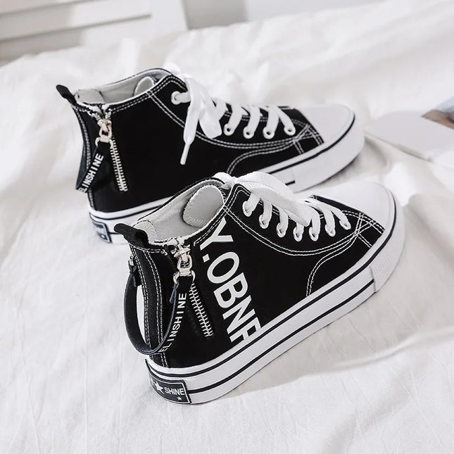 New Women Canvas High Top Shoes Slip On White Sneakers Side Zipper Casual Comfortable designer shoe zapatos de mujer shoes
