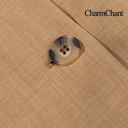 CharmChant Blazers and Suit Sets Khaki Double Breasted Wide Leg Pants Set Peak Lapel Tailored Fit Office Formal Business Suit