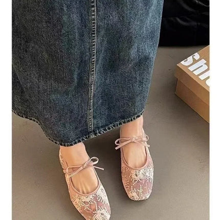 Spring/ Summer Elegant Square Toe Sexy Mesh Ballet Flat Shoes Fashionable Best Selling New Comfortable Large Size Women's Shoes