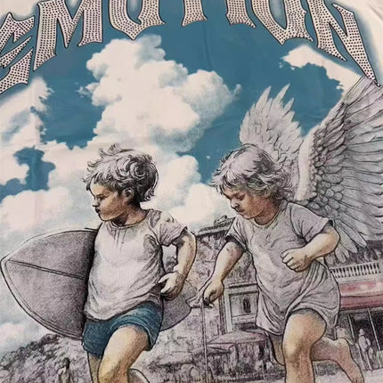 Fashion Brand Mixed Emotion Embroidery Rhinestone American Streetwear Angel Print Hot Diamond Top Tee Men Women Loose T shirts
