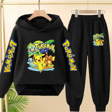 Children Kawaii Pokemons Long sleeves Hoodie Boy Girl 3-12Yrs Clothing Pikachu Sweatshirt Top+Pants Two-piece Casual Jogging Set