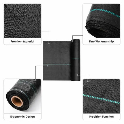 Diagram of four material features of the black landscape fabric