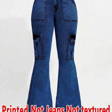 8175 [Printed Pants - Not Faux Denim Fabric][Imitation Faux Denim Flare Pants] Printed Flare Trousers Without Texture