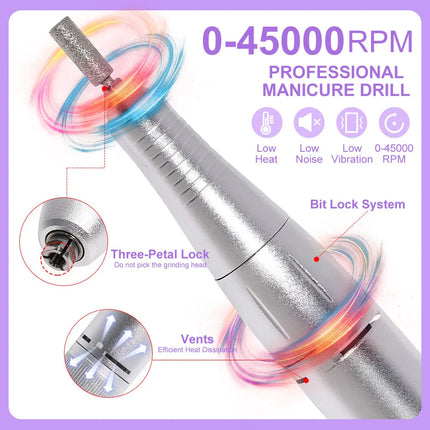 LIMEGIRL, 45000RPM Electric Nail Drill Polisher Rechargeable Portable Electric Nail File Machine Kit for Home Acrylic Gel Nails Polishing