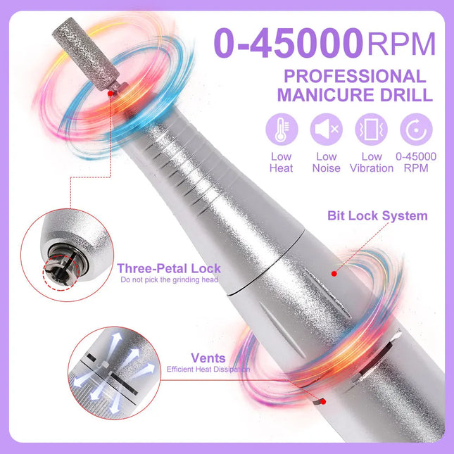 LIMEGIRL, 45000RPM Electric Nail Drill Polisher Rechargeable Portable Electric Nail File Machine Kit for - product image 2