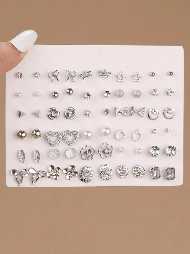 30 Pairs Elegant Metal Butterfly Flower Pearl Rhinestone Stud Earrings Set for Women - product image 7