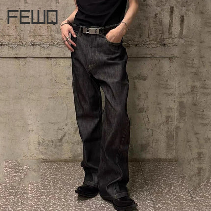FEWQ American Style Retro Solid Color Embroidered Men's Jeans Full Length Casual Flared Pants Spring New Tide 24W1101