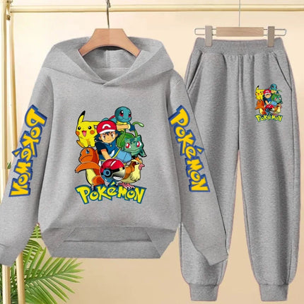 Children Kawaii Pokemons Long sleeves Hoodie Boy Girl 3-12Yrs Clothing Pikachu Sweatshirt Top+Pants Two-piece Casual Jogging Set