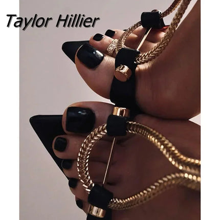 Open-Toe High-Heeled Sandals Metal Decorative Pointed Toe Sandals Stilettos Party Banquet Women'S Shoes Gladiator 12cm Large Siz