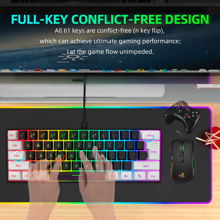 61keys Wired White Black Keyboard RGB Gaming Mouse Office Kit Backlight Keyboard and Mouse Combos for PUBG Gamer - product im