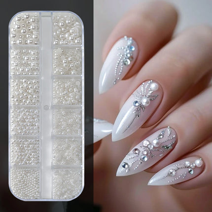 1 Box Half Round Flatback Nail Rhinestones Multi Size Gold& Silver Metal Pearls Caviar Nail Art Decorations Flat Back Gold Beads