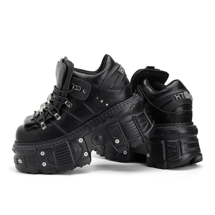 2026  Woman Sneakers New Punk Style Women Shoes Gothic Ankle Rock Boots Lace-up Heel Height Platform Shoes Woman Metal Decor