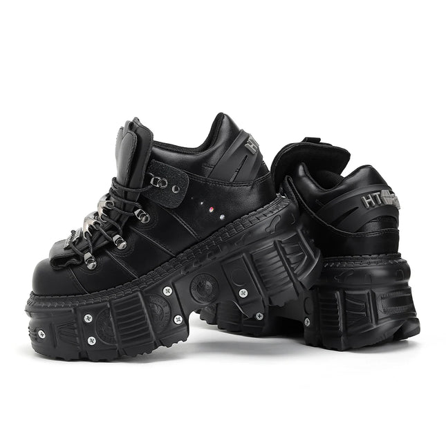 2026  Woman Sneakers New Punk Style Women Shoes Gothic Ankle Rock Boots Lace-up Heel Height Platform Shoes Woman Metal Decor