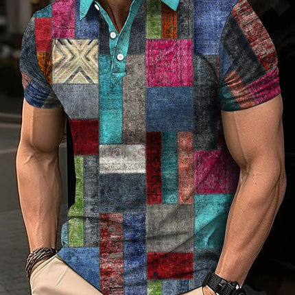 Fashion Harajuku Fitness Ropa Hombre Loose Casual Sportswear POLO Shirt Plaid Printing Button Short Sleeve Tee Shirts GYM Tops
