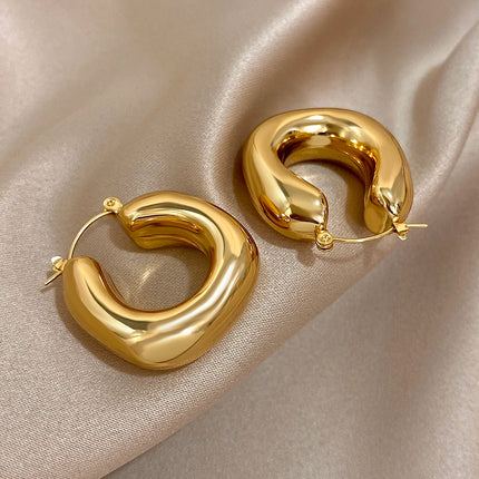 Chunky Chubby Stainless Steel Earrings for Women Simple Fashion Punk Gold Plated U-Shaped Hoop Earrings Waterproof Jewelry