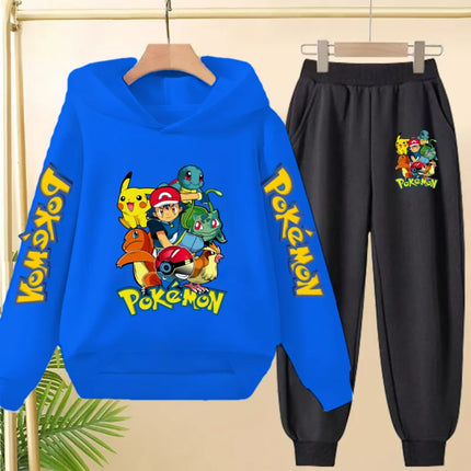 Children Kawaii Pokemons Long sleeves Hoodie Boy Girl 3-12Yrs Clothing Pikachu Sweatshirt Top+Pants Two-piece Casual Jogging Set