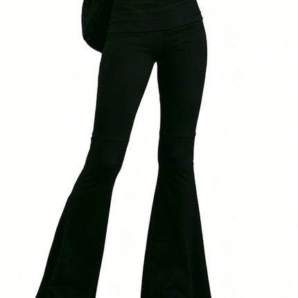 Women’s Fold Over Leggings Fashion Low Waist Solid Color  Fit Flare Pants Sweatpants