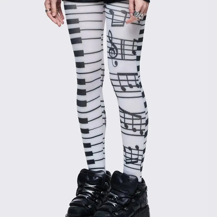 Spring Women's Notes Print Harajuku Style Stockings Y2K Vintage Piano Keys Elements Fashion Pantyhose Cool Girls Accessories
