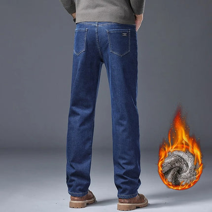 Men's Fleece Lined Thicken Jeans Winter Warm Stretch Slim Fit Denim Pants Comfortable Soft Trousers for Daily Work Wear Clothing