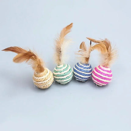 Pet Cat Toys Sisal Feather Ball Cat Scratch Ball Toys Pet Supplies Random Color  игрушки для кошек