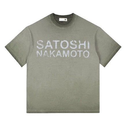 High Street Retro Hip-Hop Satoshi Nakamoto T Shirt Men Women Classic Letter Print Wash loose Casual plus size Short-Sleeve Tees