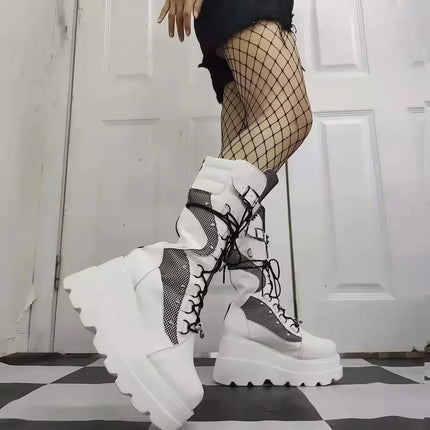 Brand New Ladies Goth Platform Boots Fashion Rivet Buckle Punk Wedges High Heels women's Boots Party Street Cosplay Woman Shoes